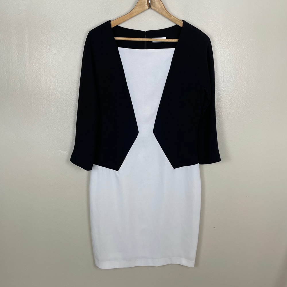 Calvin Kleinβ Women's 10 Sheath Dress Black White Colorblock Faux Jacket
